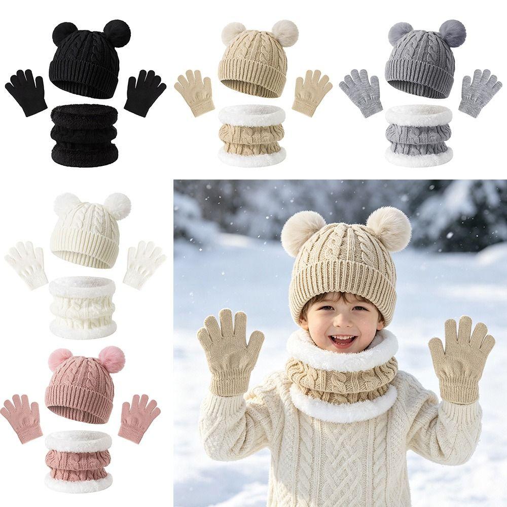 3Pcs/Set Warm Children Scarf Hat Gloves Set Winter Bonnet Gloves Kits Knitted Hats Scarfs Kids