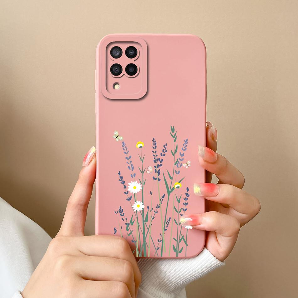 Для Samsung M22 M32 Чехол Расписные Цветы Улучшенный Жидкий Силикон Защита Камеры Задняя Крышка Телефона Для Galaxy M 32 M 22 Fundas