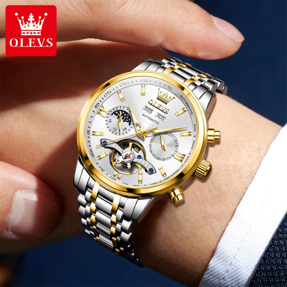 OLEVS 6740 New Automatic Watches for Man Moon Phase Man Watch Fashion Skeleton Flywheel Luxury Business Mechanical Men's Watches