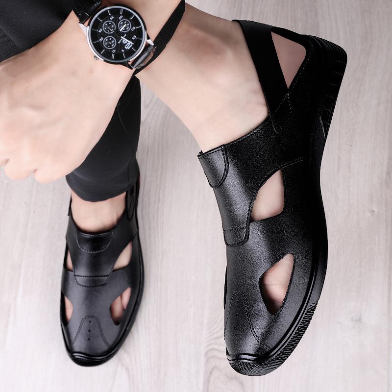 Новые летние мужские сандалии для отдыха на пляже, дышащие мужские повседневные туфли, кожаные римские сандалии для мужчин, классные балетки с открытым носком