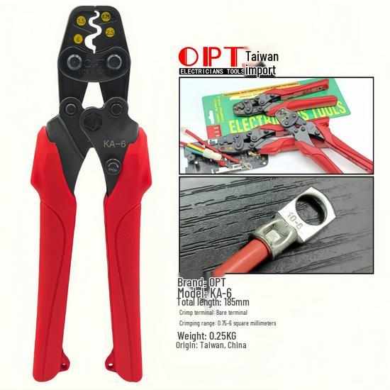 Labor-Saving Ratchet Crimping Pliers with Bare Terminal Nipple Cap, Model KA5-6