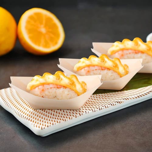 Disposable Wooden Sushi Serving Trays/Boats, 5.5 Inch, Biodegradable, Disposable Japanese Sashimi Plates, Snacks, Desserts, Candy Serving Dishes for R