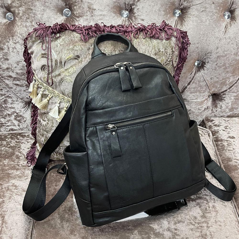 Рюкзак из натуральной кожи, черный модный рюкзак из воловьей кожи для женщин, женский рюкзак из мягкой кожи, женская сумка