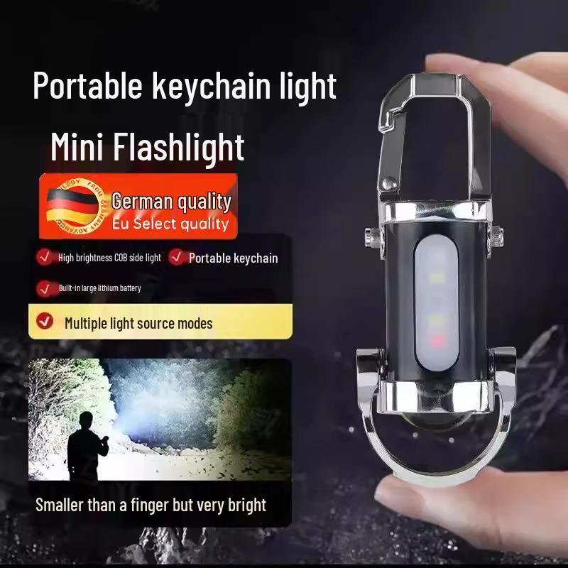 German Waterproof Multifunctional Mini Flashlight Keychain with Emergency Recharge & Large Floodlight