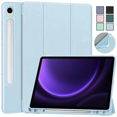 Чехол для Samsung Tab S9 FE с держателем для ручек, тройной кожаный чехол, мягкая задняя подставка, смарт-чехол для Galaxy Tab S9 FE 10,9 дюйма, чехол 2023