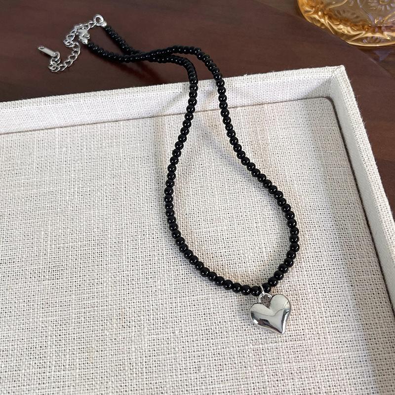 Новые аксессуары в стиле хип-хоп, черное стекло, серебряный кулон с бусинами в форме любви, ожерелье, цепочка на ключицу, короткие ювелирные изделия для денег