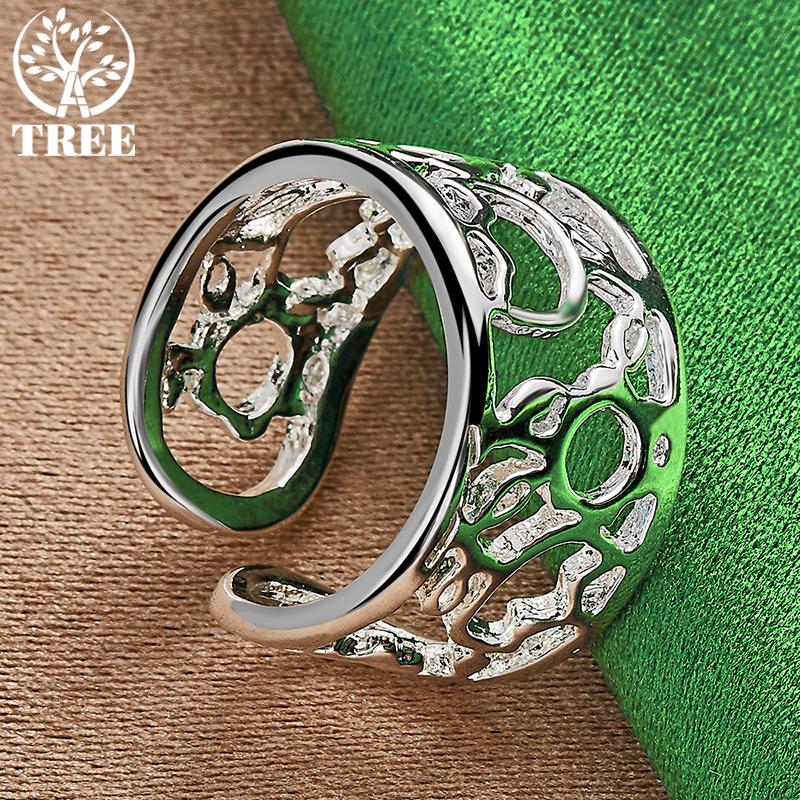 ALITREE 925 Sterling Silver Geometric Hollow Pattern Wide Ring For Women rings Fashion Party Birthday Christmas Wedding Jewelry