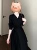 2025 French Black V-Neck Waist-Slimming Long Dress - Women's Early Autumn Fashion