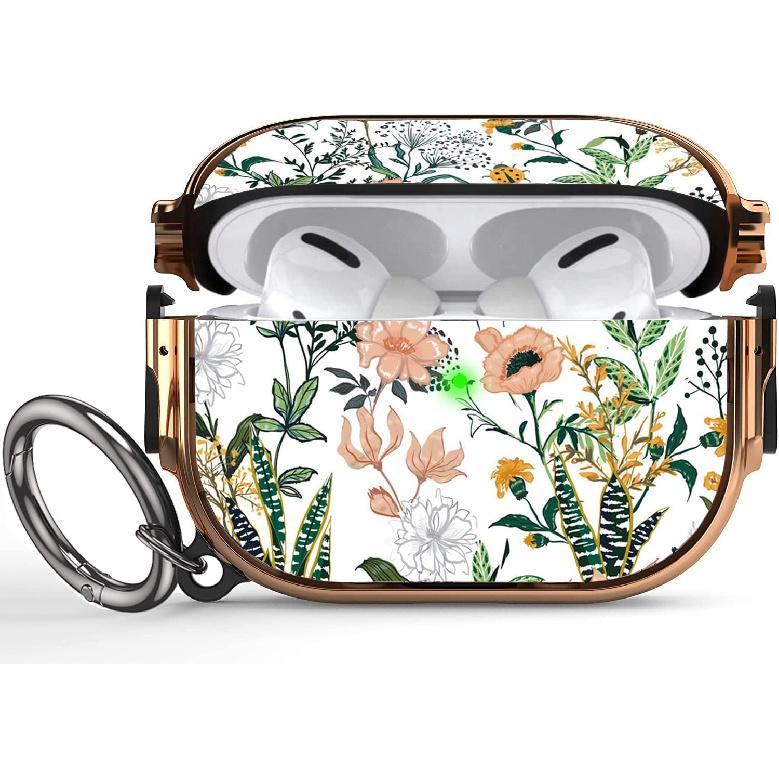 Compatible AirPods Pro 2nd/1st Generation Case Lock Flower Women Girl 2023/2022, Double Secure Lock Clip Hard Shockproof Protective iPods Pro 2 Cover