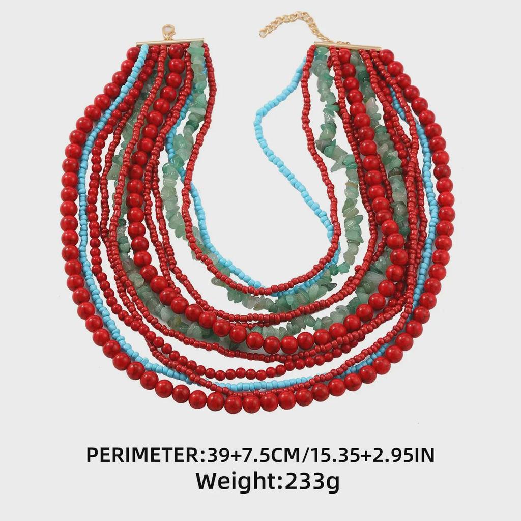 Exaggerated Multi-Layer Natural Gravel Beaded Necklace: European & American Luxury Handmade Stacked Clavicle Chain