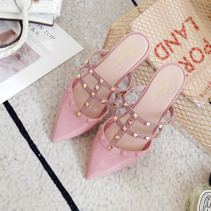 Fashion Summer New Rivet Women Slippers Pointed Toe Summer Cool Ladies Slippers Basic Colorful Women Slides