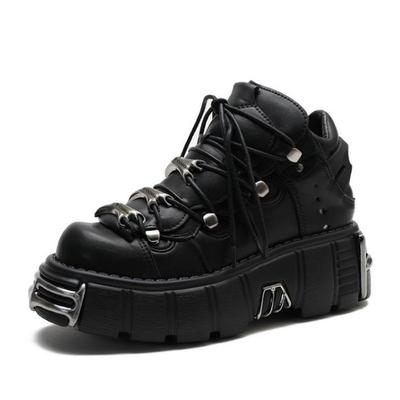 Мода 6 см Зимние Панк Кроссовки Осень Женская Обувь из Натуральной Кожи Платформа Мотоциклетная Обувь Готика Металлический Декор Массивные Кроссовки Женские