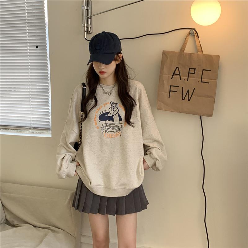 Women Long Sleeve O Neck Loose Pullovers Female Tops Solid Color Sweatshirts