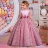 Kids Girls' Party Dress Solid Color Sleeveless Performance Wedding Tie Knot Elegant Princess Polyester Maxi Tulle Dress 2024 New