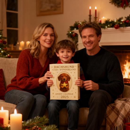 Календарь Адвента с собакой таксой 2025 24 дня Рождественский календарь обратного отсчета Праздничный