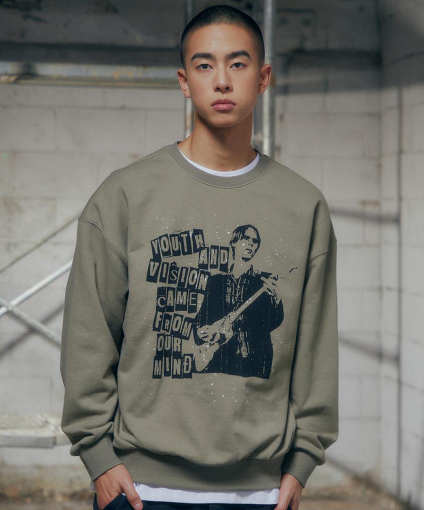 VISION STREETWEAR Vsw Rock Band Crewneck Khaki Gray