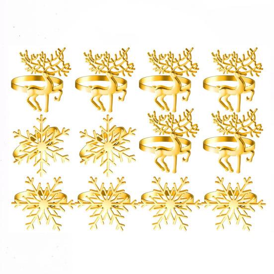 12Pcs/Set Napkin Ring Reindeer Snowflake Shape Metal Festive Napkin Holders Tableware Christmas Table Decoration