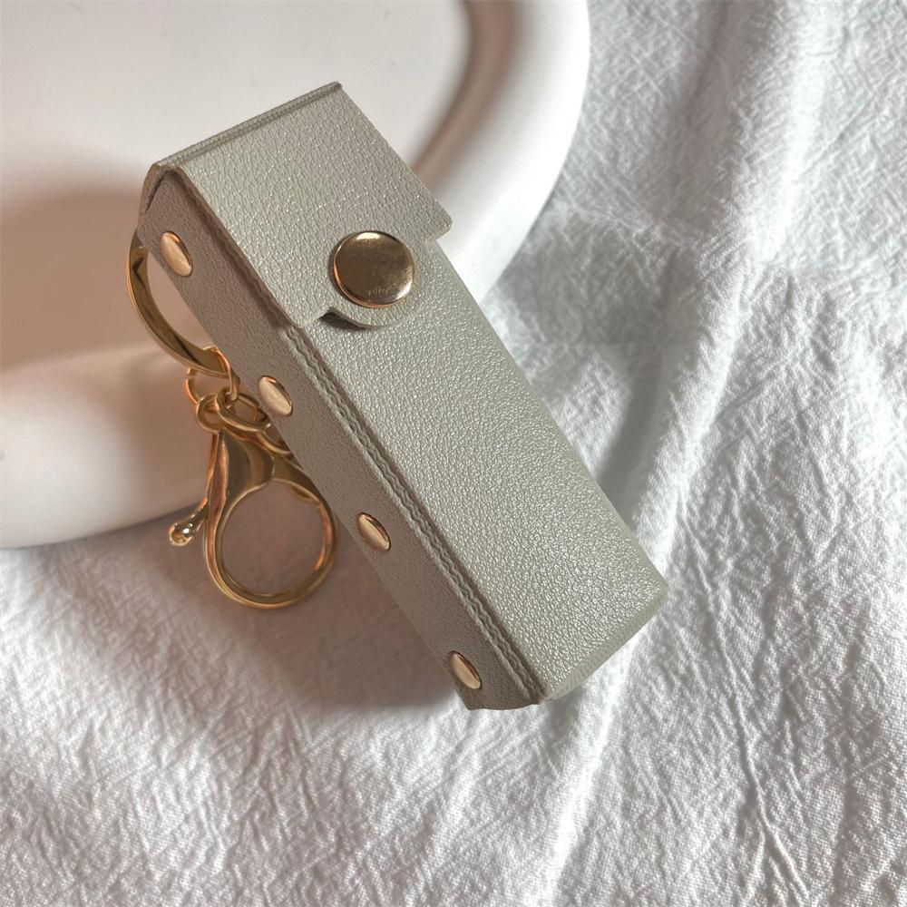 Lip Gloss Lipstick Bag Keychain Holder Solid Leather Chapstick Pouch Key Ring Portable Lip Balm Bottle Packaging Cover Key Chain
