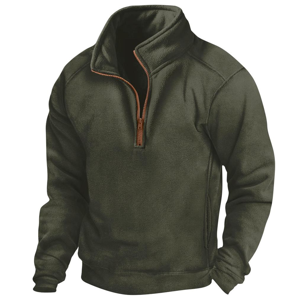 Men's Tactical Stand-Up Collar Half-Zip Long-Sleeve Polo Sweater.