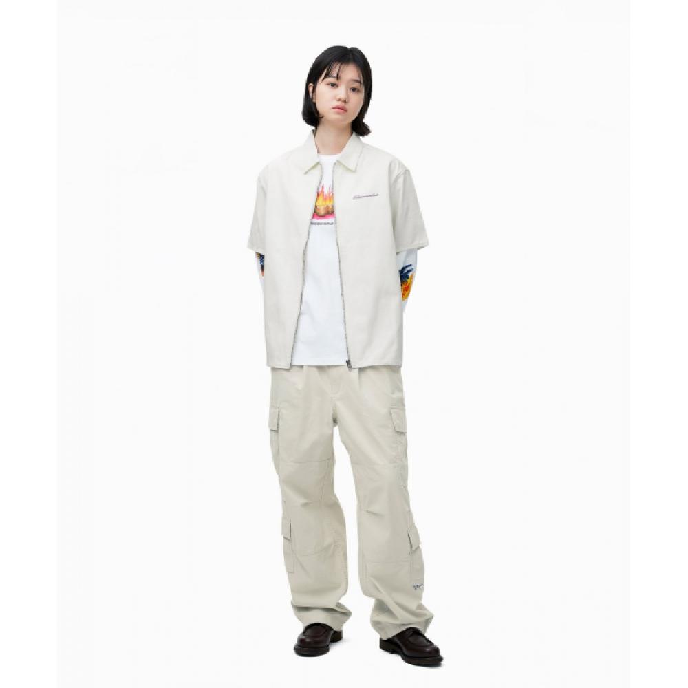 Thisisneverthat Рубашка с коротким рукавом на молнии из выбеленного денима, цвет молочно-белый