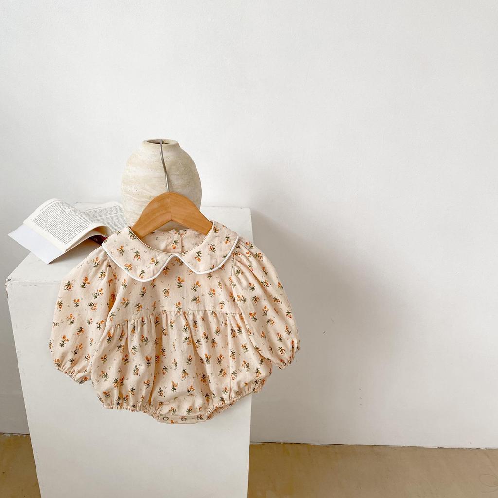 2024 Осень Детский комбинезон с длинными рукавами и цветочным узором для девочек