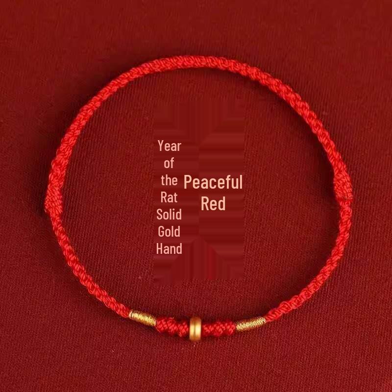Gold 999 Abacus Bead Red String Bracelet for Year of the Rat - Couple Style for Traffic Drivers