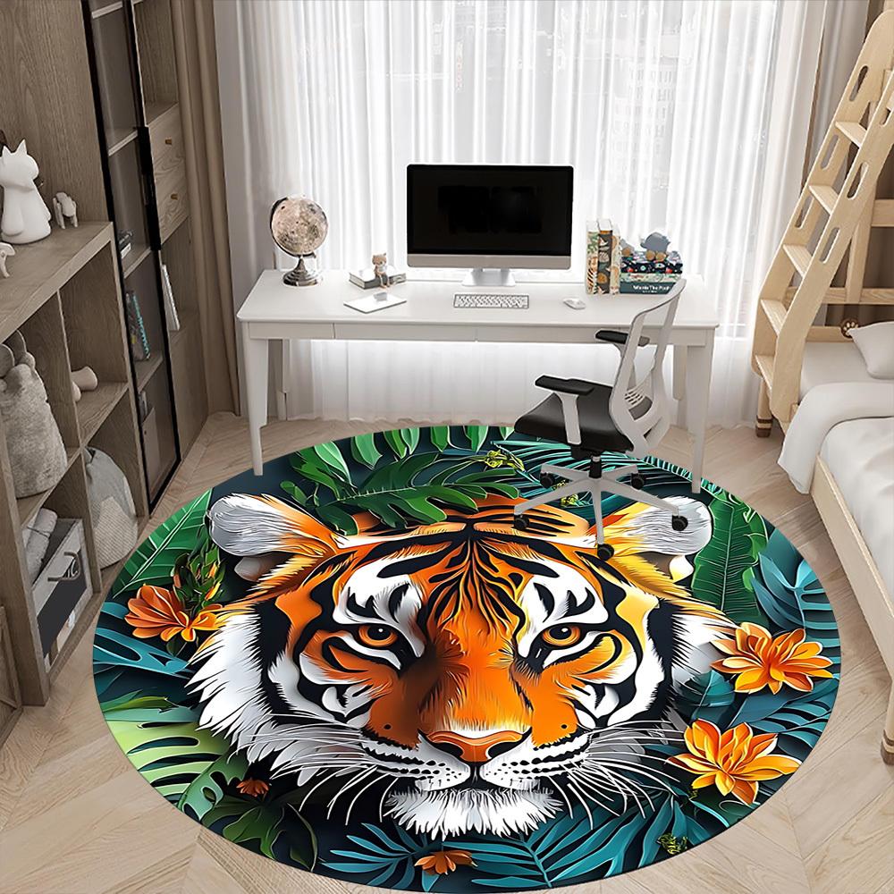 1PC Tiger Print Chair Carpet for Office, Indoor Non-Slip Washable Carpet, Soft Comfortable Mat For Office Room yy250930244