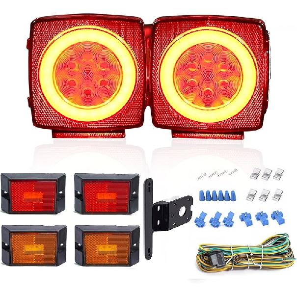 NEW SUN LED Fender Lights Kit, Pre-Wired Dual Face With Pedestal, Super Bright Amber & Red, RH&LH, Take As Turn Signal Side Clearance Mark Lights For