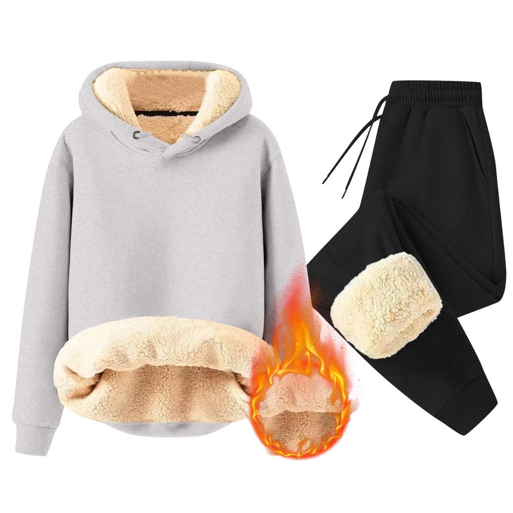 Set For Men 2 Piece Casual Long Sleeve Fleece Casual Fuzzy Hooded Pullover Warm Pant Winter Sport