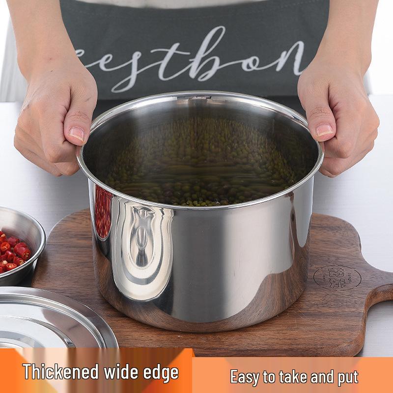 Немагнитный набор кухонных мисок из нержавеющей стали 304: Миска для вкуса, Коробка для специй, Суповая миска, Миска для взбивания яиц, Кастрюля для тушения, Сковорода.