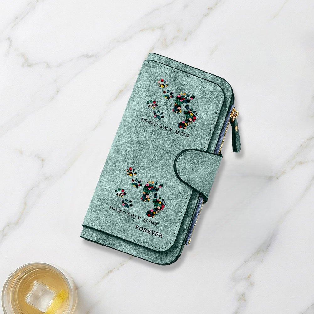 Fashionable long wallet with eye catching footprints and paw prints print design multifunctional portable and convenient coin purse with ample