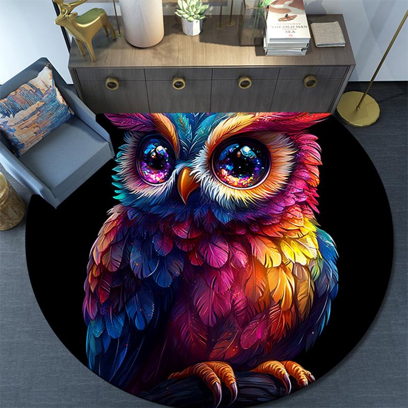 Owl Artwork Round Area Rug,Carpet Rug for Living Room Bedroom Sofa Playroom Decor,Non-slip Floor Mat