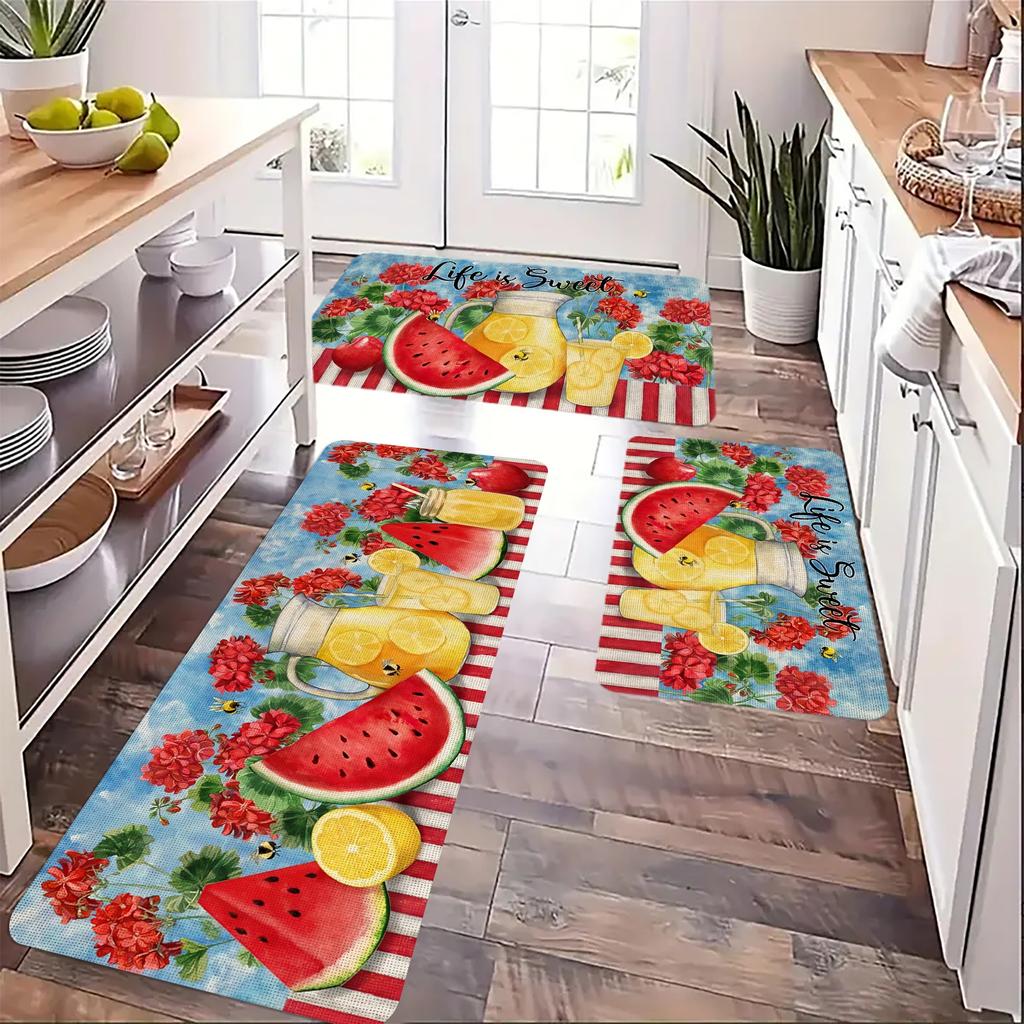 1Pcs Anti Fatigue Kitchen Rugs Watermelon Waterproof Non-Slip Thick Cushioned Kitchen Mat Heavy Duty Comfort Standing Mat for Kitche