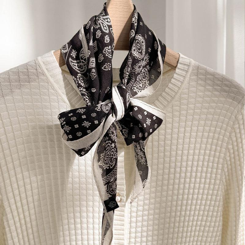 New versatile rhombus scarf geometric splicing design silk silk black and white cashew pattern silk scarf