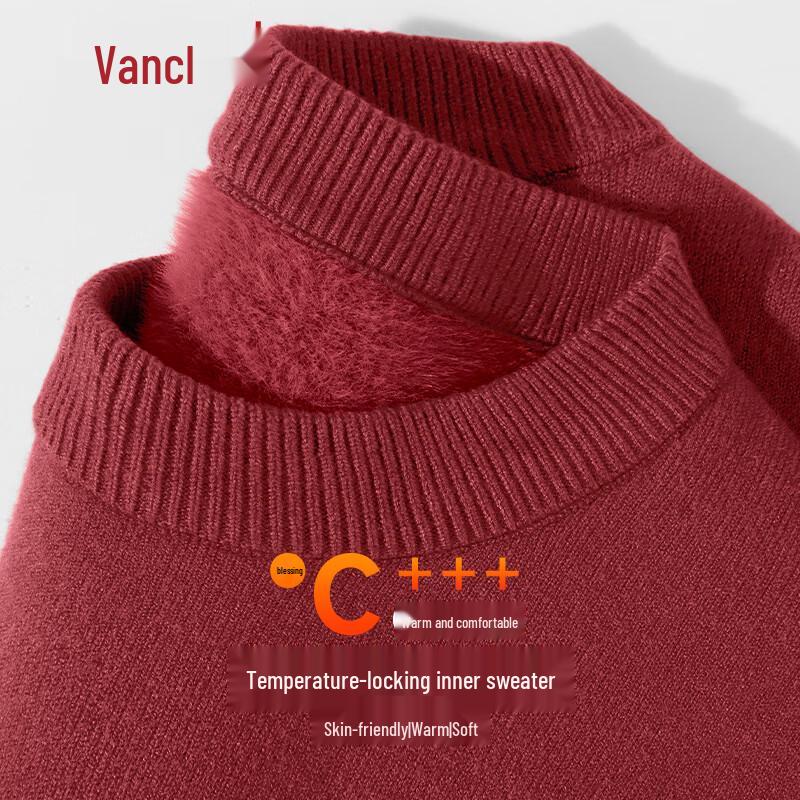 Men's Thermal Fleece-Lined Round Neck Pullover Sweater