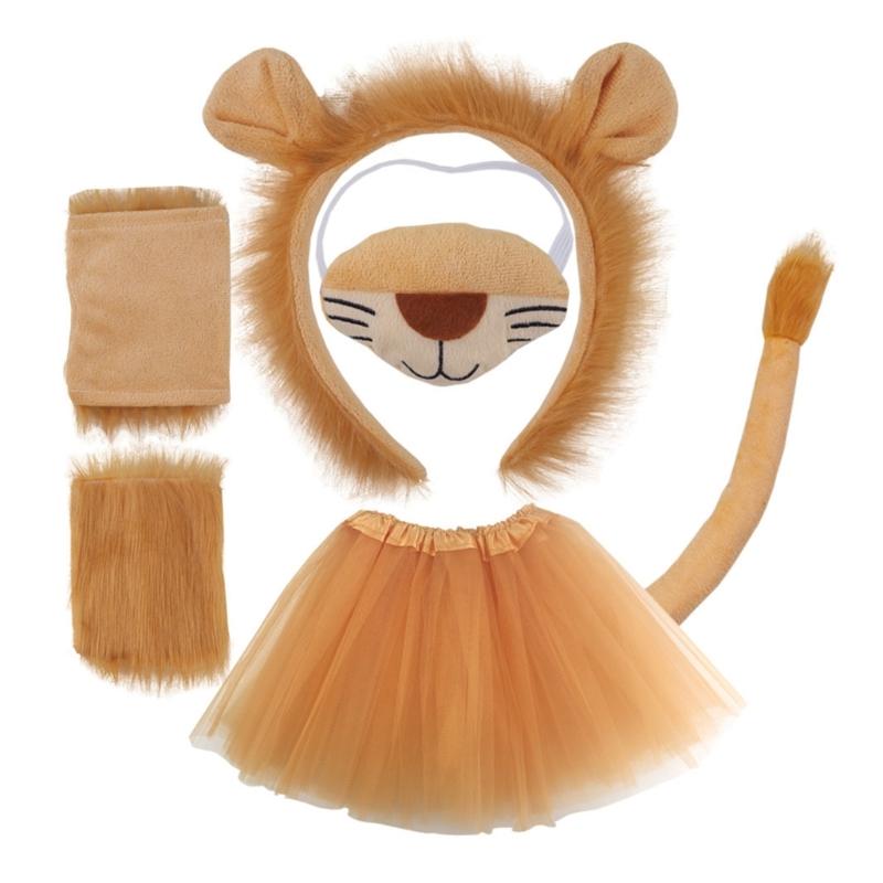 Набор костюма для косплея льва на Хэллоуин, повязка на голову с львиными ушами, хвост, юбка, галстук-бабочка, карнавальный костюм животного для детского косплея