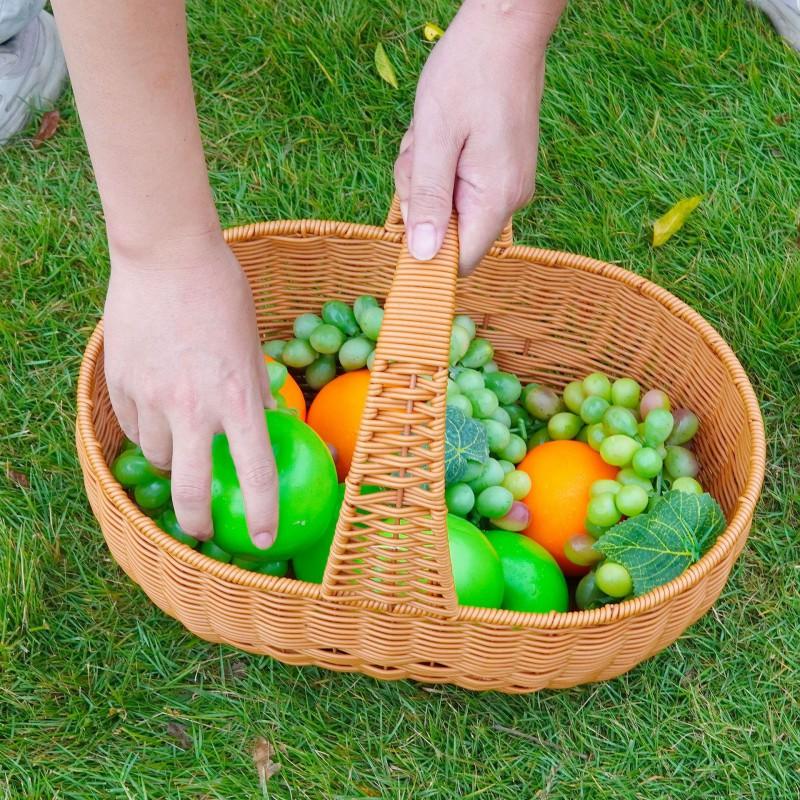 Большая плетеная металлическая корзина для хранения Фрукты Овощи Пикник Ручной органайзер