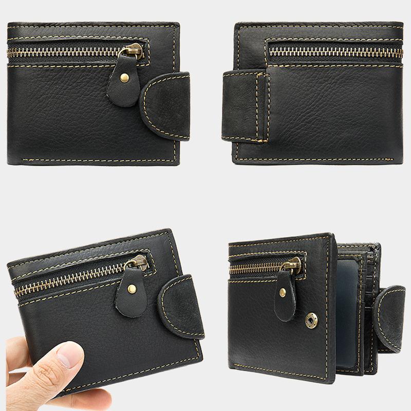 MVA Мужской кошелек из натуральной кожи - короткий двойной кошелек для монет в винтажном стиле с несколькими отделениями для карт 7042