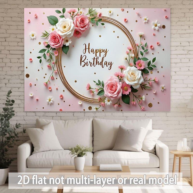 Birthday Party Backdrop Pink Polyester Banner Photo Booth Decoration 14