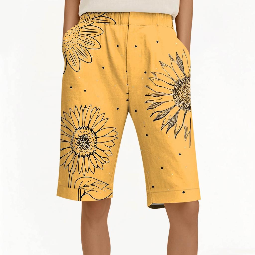 Женские брюки с принтом, модные повседневные шорты с карманами и эластичной резинкой на талии