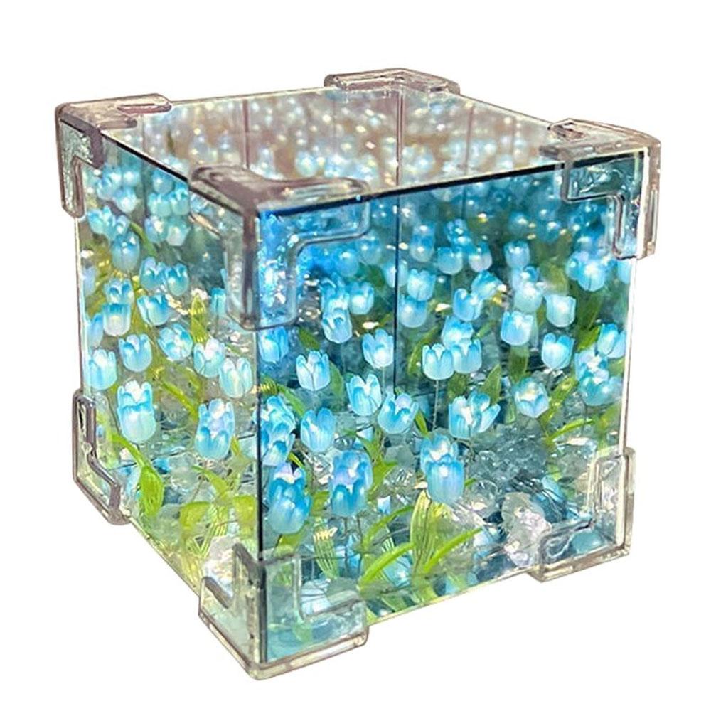 DIY Тюльпан Зеркальный Куб Лампа Имитация Цветка Спальня Спальная Настольная Лампа Ручной Работы Тюльпаны Зеркало Ночник Подарок На День Рождения