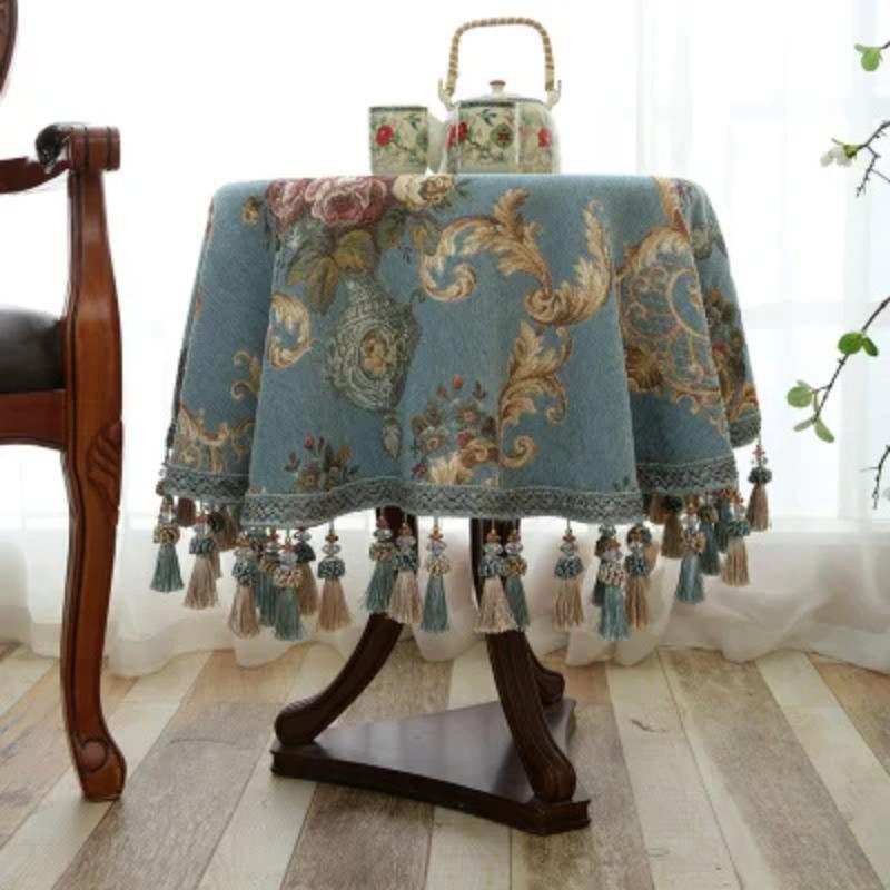 European Style Chenille Jacquard Tablecloth Table Cover Cloth Round Jacquard Coffee Table Tassel Tablecloth