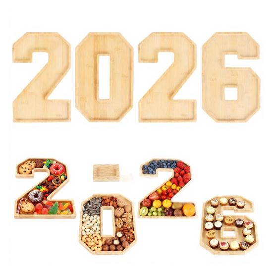 4 шт./набор Заполняемые числовые коробки 2026 Деревянные доски для закусок Многоразовые сервировочные подносы Фрукты Кексы Блюда Тарелки Украшение для вечеринки