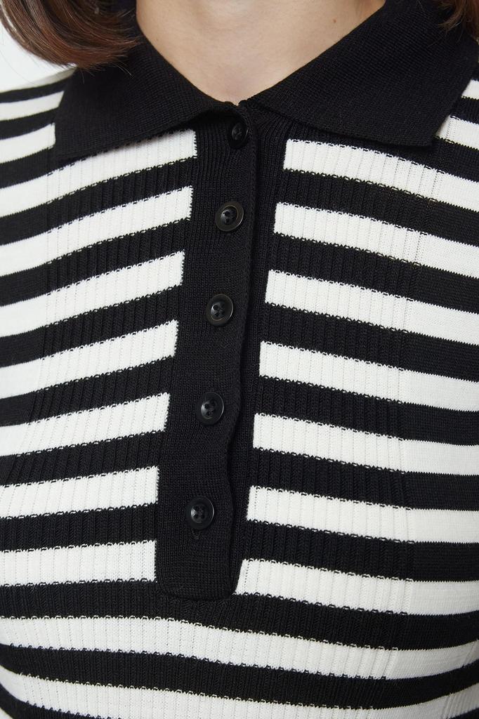 Женский модный стильный свитер, черный свитер с воротником поло, базовый полосатый трикотаж, свитер