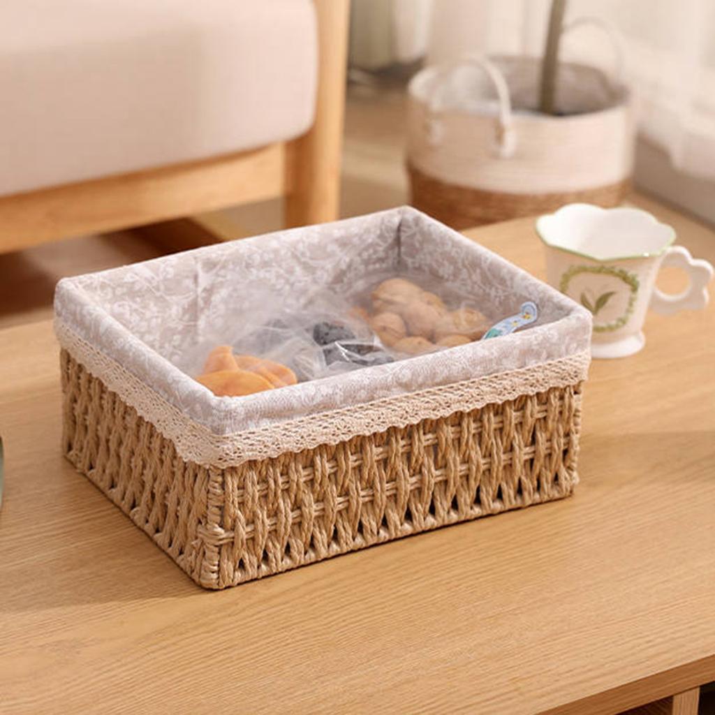 Woven Storage Basket Desktop Coffee Table Storage Box Snack Cosmetics Storage Basket Rattan Storage Box.