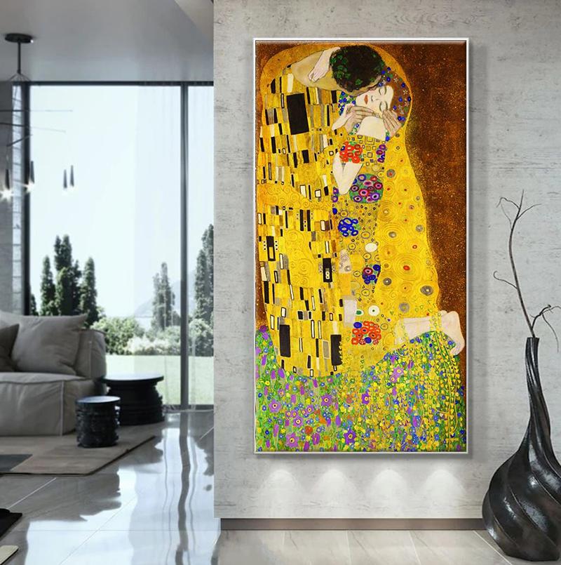 Gustav Klimt The Kiss Oil Paintings Posters and Prints Classical Wall Art Pictures for Living Room Bedroom Home Decoration