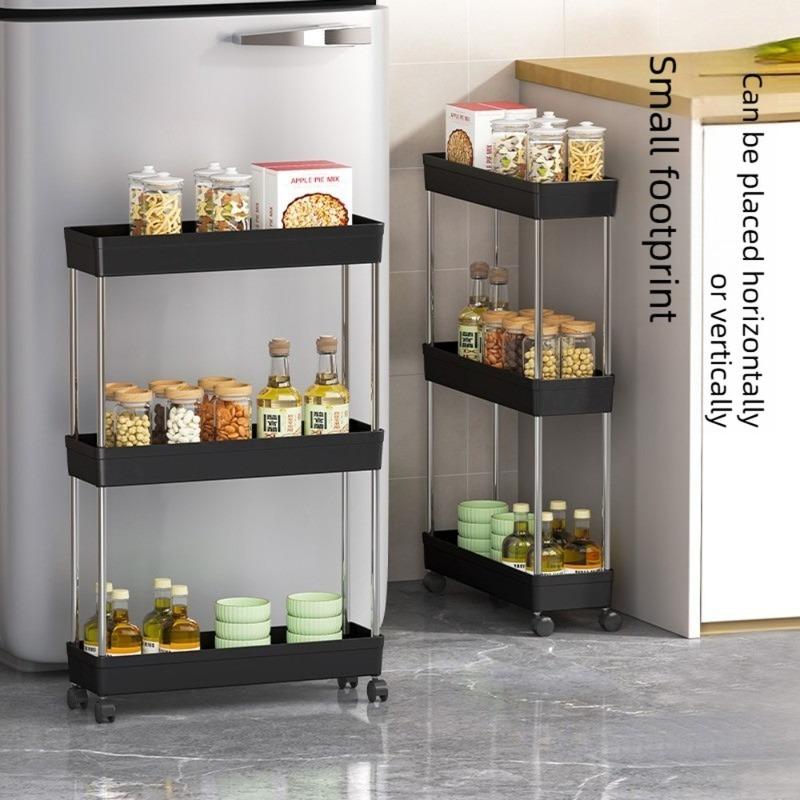Multi-layer Movable Slim Gap Storage Cart Slide Organizer Shelf Rack for Living Room Bathroom Kitchen Rolling Storage