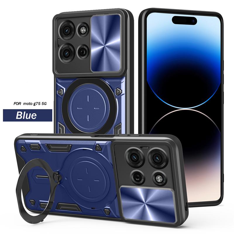 Для Motorola Moto G75 5G Чехол Бронированный Магнитный Держатель для Автомобиля Кольцо Чехол для Телефона Для Moto G75 G 75 MotoG75 Слайдер Защита Камеры Задняя Крышка