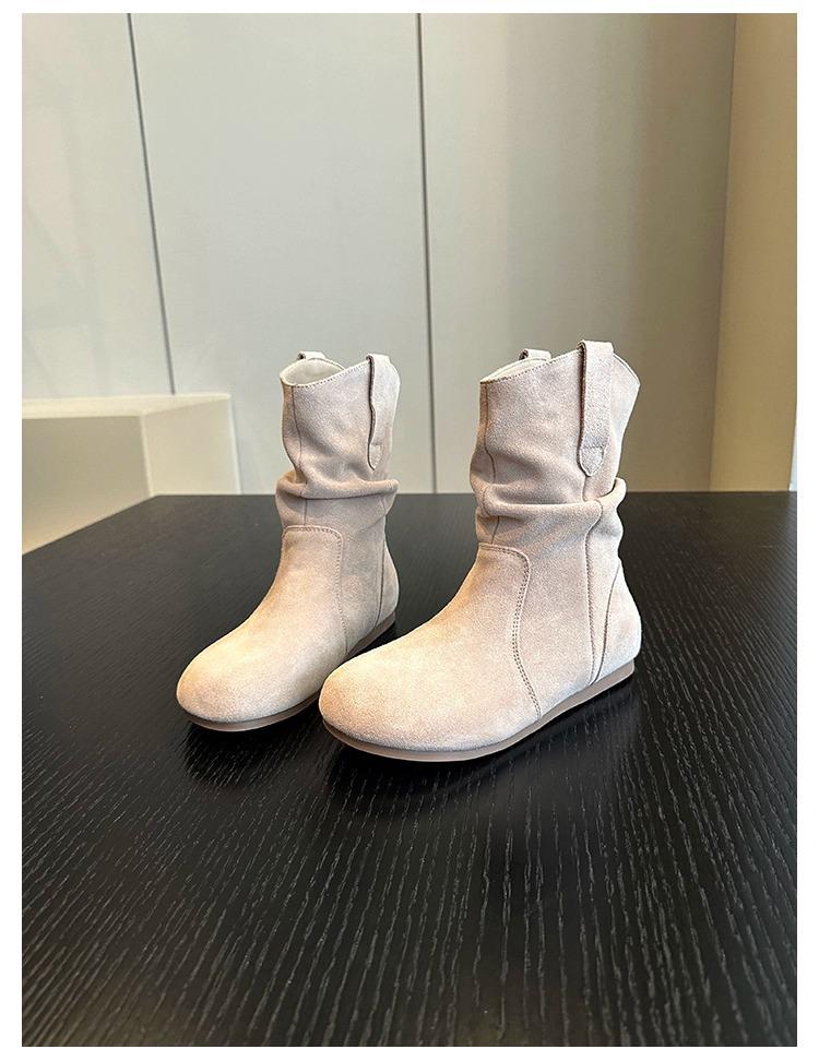 Корейские матовые короткие женские сапоги с мягкой плиссировкой и рукавами-юбками - сапоги Maillard Stacked.