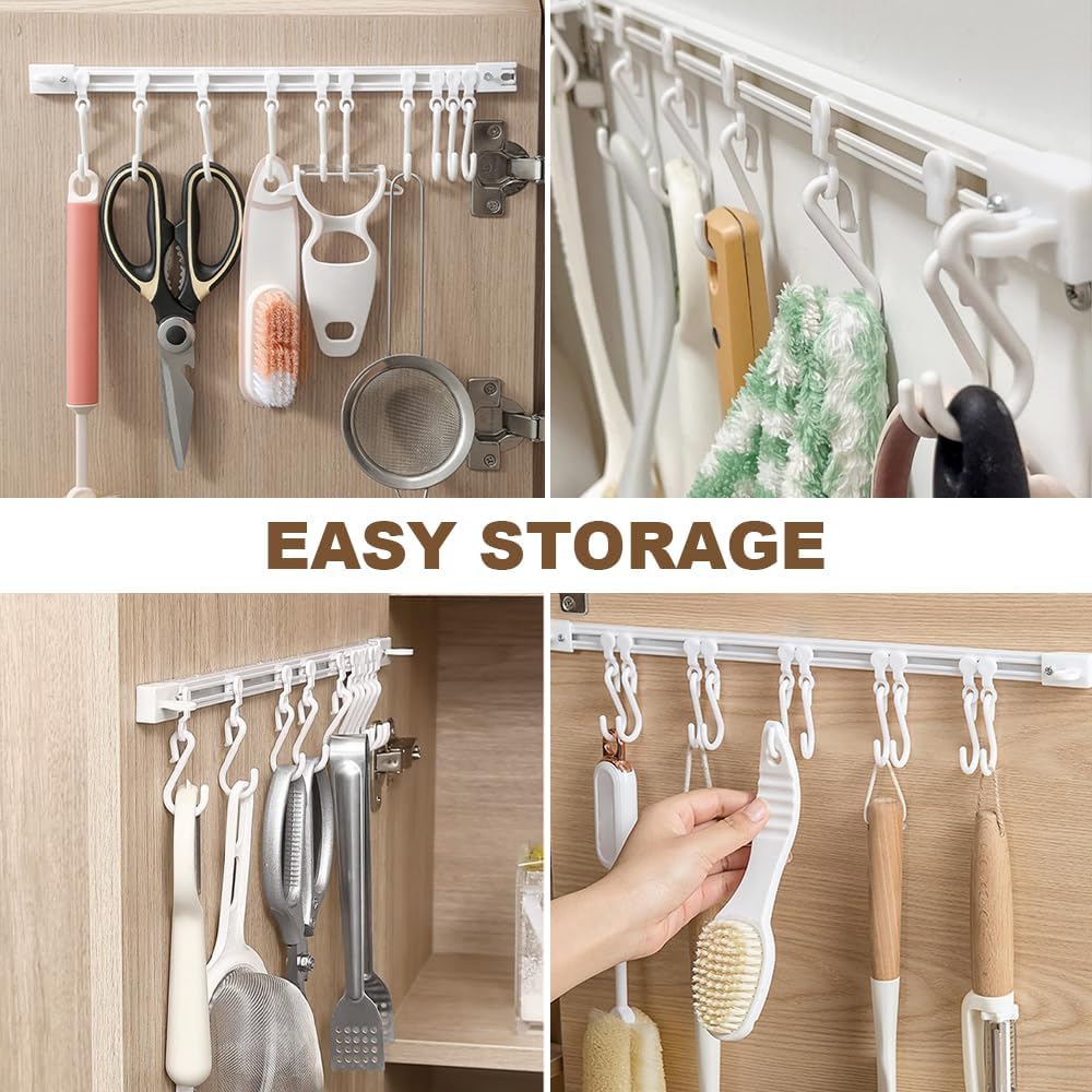 Multifunctional Slide Rail Hook,Kitchen Utensil Hanging Rack Wall Mounted Hanger,Space Saving Utensil Holder with 10 Hooks